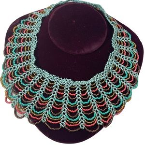 Vintage handmade Cleopatra Style seed bead necklace collar